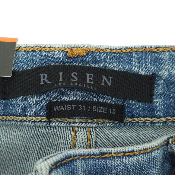 Risen Los Angeles Jeans Distressed Flare High Rise 31/13 Stretch Frayed Hem NWT - Picture 3 of 15